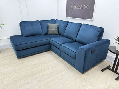 DFS Orka Corner Recliner Sofa In Blue Velvet Fabric