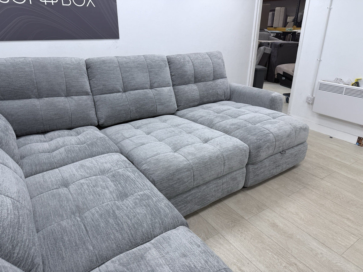 DFS Steller Power Recliner Slider Corner Sofa In Mist Grey Fabric
