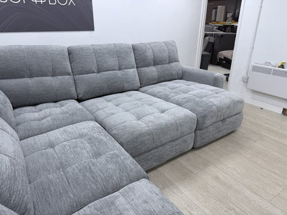DFS Steller Power Recliner Slider Corner Sofa In Mist Grey Fabric