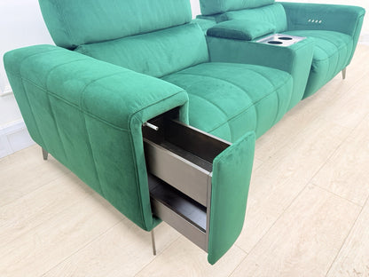 DFS Showcase 3 Seater Power Recliner Cinema Sofa In Emerald Green Fabric