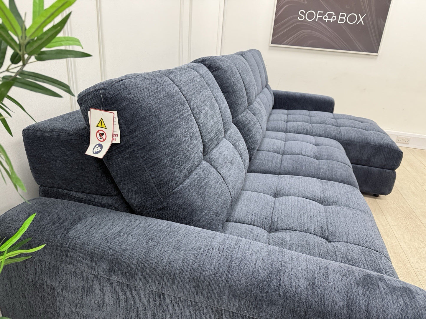 DFS Steller Power Recliner 3 Seater L Shape Sofa In Midnight Navy Fabric