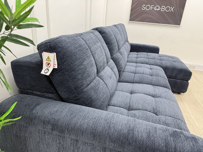 DFS Steller Power Recliner 3 Seater L Shape Sofa In Midnight Navy Fabric