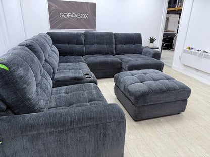 DFS Steller Power Recliner Slider Corner Sofa In Black Fabric