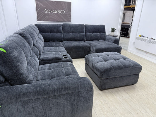 DFS Steller Power Recliner Slider Corner Sofa In Black Fabric