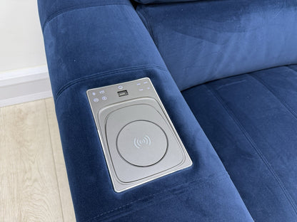 DFS Showcase Power Recliner Chair With Arm Console Cinesound In Blue