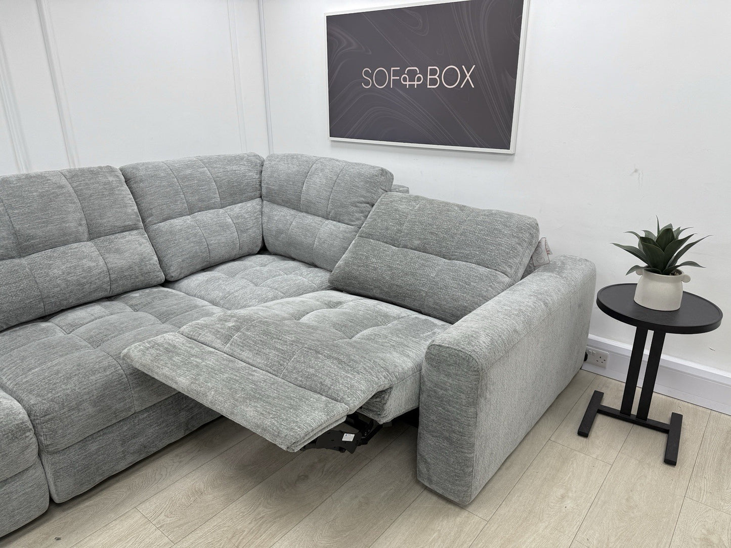 DFS Steller Corner Sofa & Footstool In Mist Grey