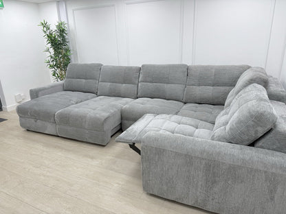DFS Steller Power Recliner Slider Corner Sofa In Mist Grey Fabric