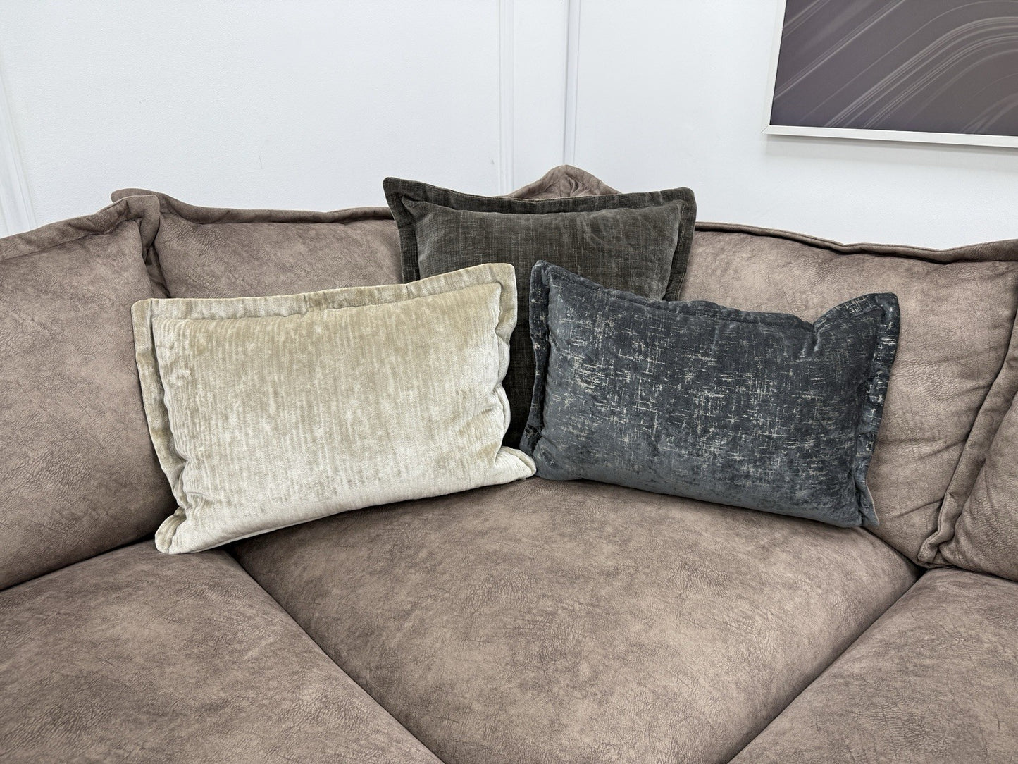DFS Devine Left Hand Facing Corner Sofa In Self Piped Chocolate Combination