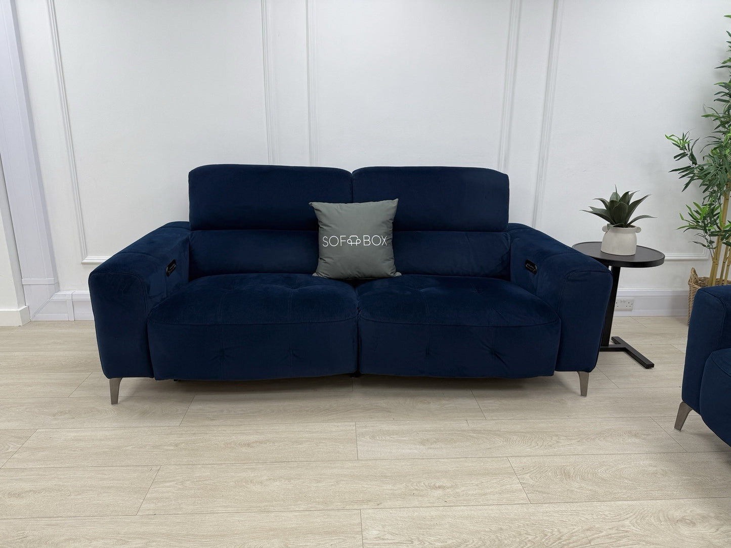 Furniture Village New York Power Recliner 3 Seater & Chair Set In Navy Velvet