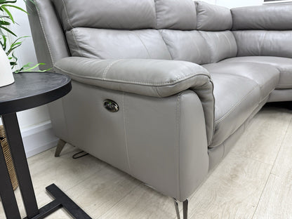 Furniture Village Contempo Power Recliner Corner Sofa &amp; Footstool Grey Leather