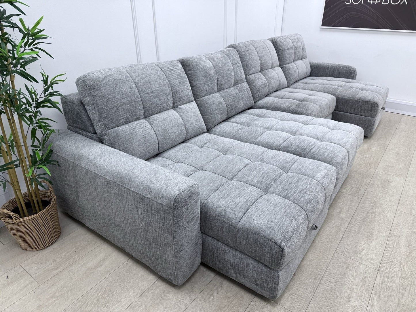 DFS Steller Power Slider U Shape Sofa In Grey Mist Fabric