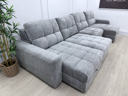 DFS Steller Power Slider U Shape Sofa In Grey Mist Fabric