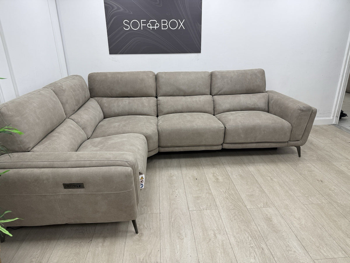 DFS San Mateo Power Recliner Corner Sofa In Stone Fabric