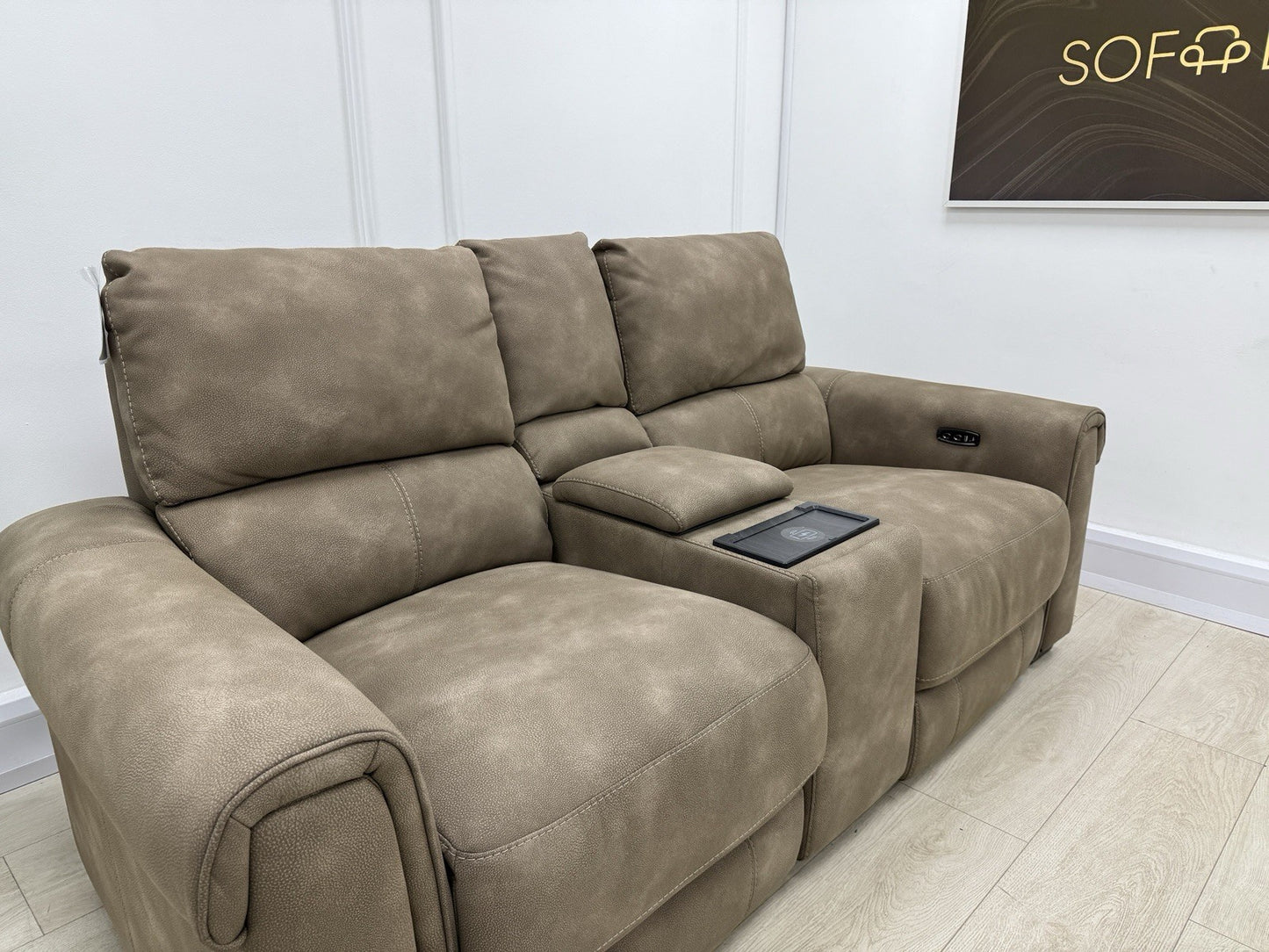 Furniture Village Nixon 2 Seater Power Recliner Sofa In Caramel Fabric