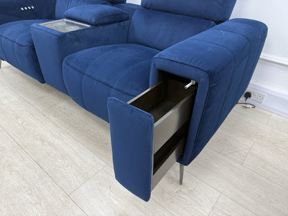DFS Showcase 2 Seater Power Recliner Cinema Sofa In Blue Velvet Fabric