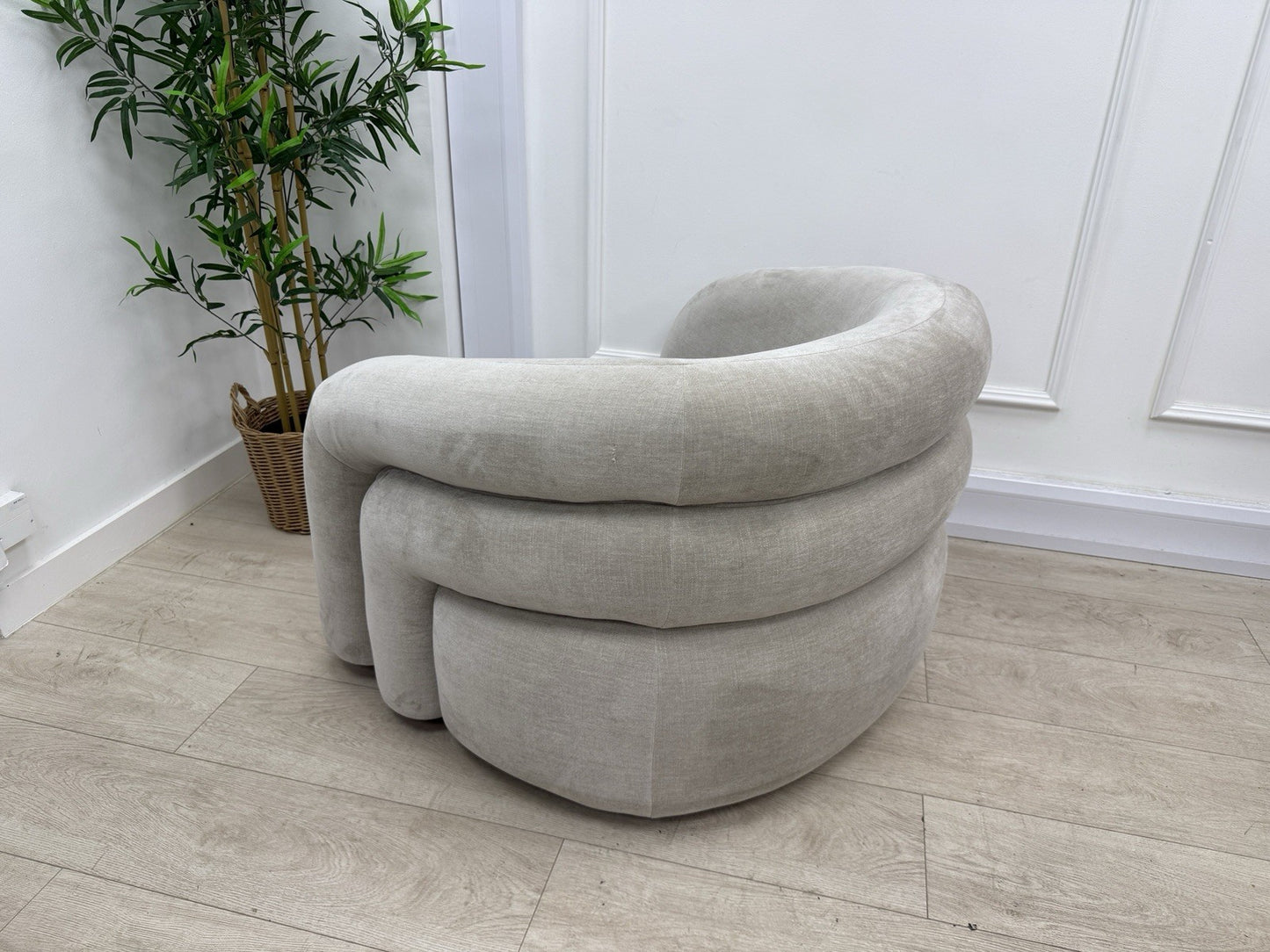 Sofology Dalston Fabric Swivel Chair in Soft Chenille Linen