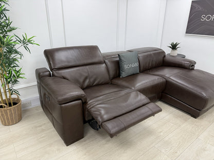 Sofology Laurence 3 Seater Recliner Chaise Sofa In Mahogany Brown Leather