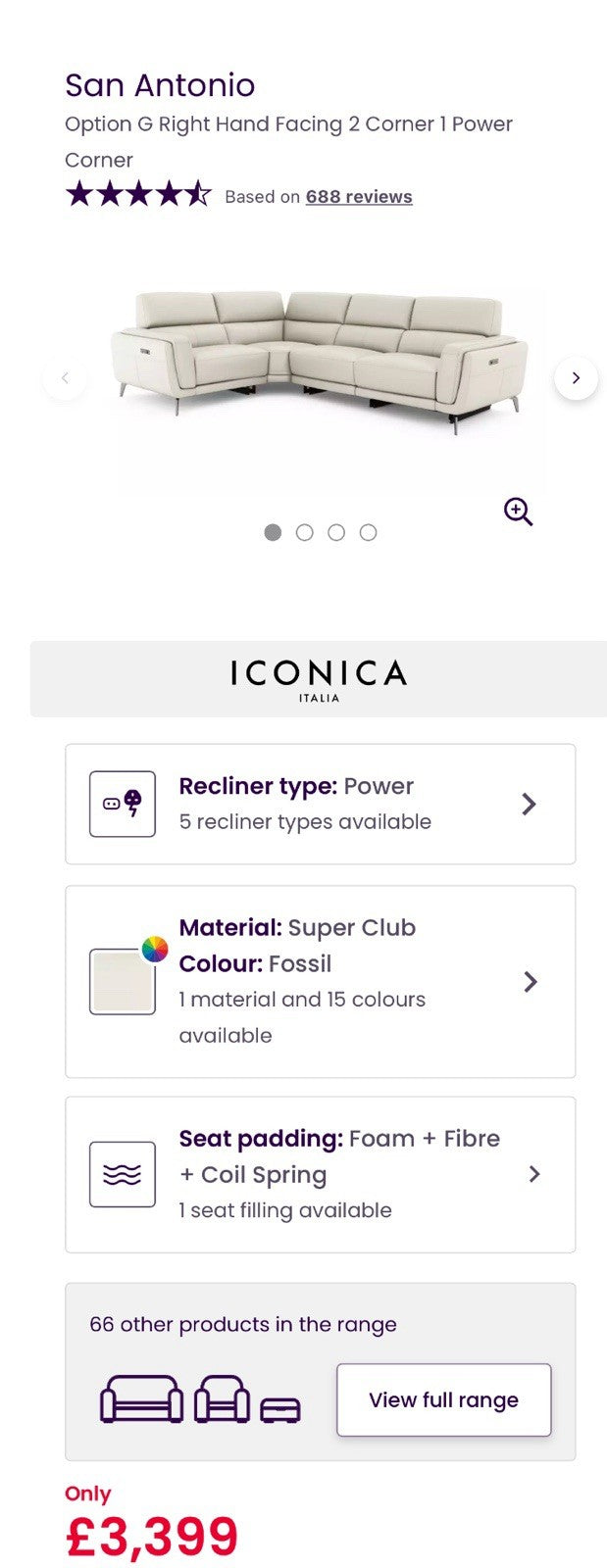 DFS San Antonio Power Recliner Corner Sofa In Fossil Leather