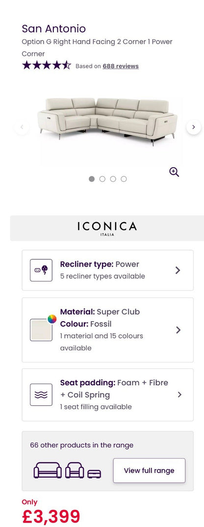 DFS San Antonio Power Recliner Corner Sofa In Fossil Leather