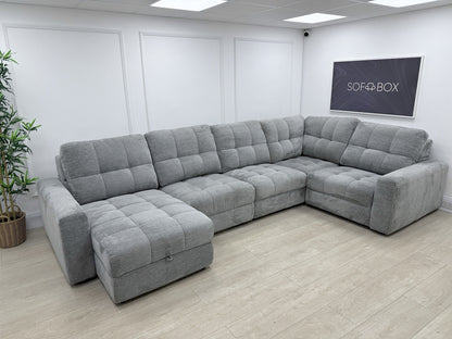 DFS Steller Power Recliner Slider Corner Sofa In Mist Grey Fabric