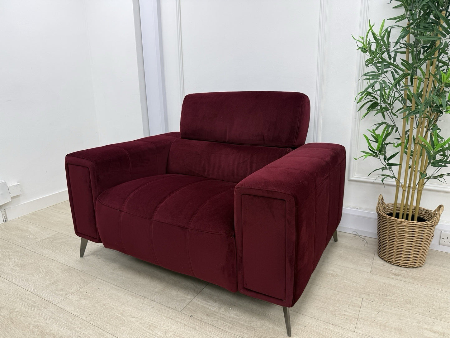 DFS Showcase Power Recliner Chair in Boutique Plum Velvet Fabric