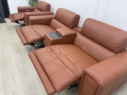 DFS Showcase 3 Seater Sofa With Smart Console & Armchair In Cinnamon Leather