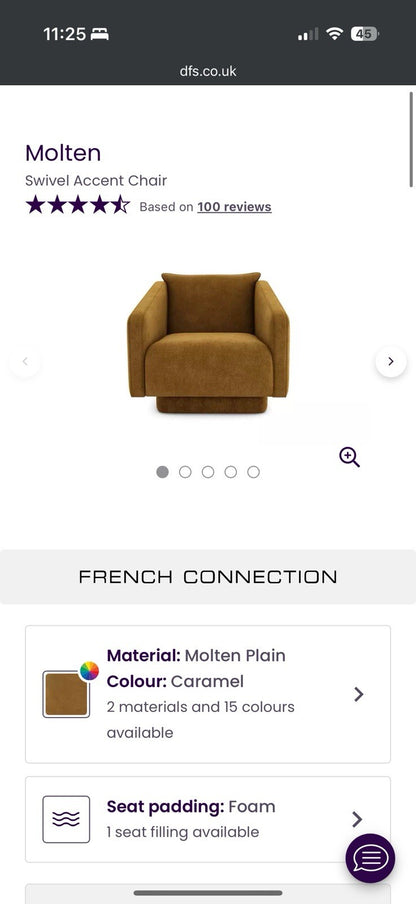 DFS French Connection Molten Swivel Accent Chair