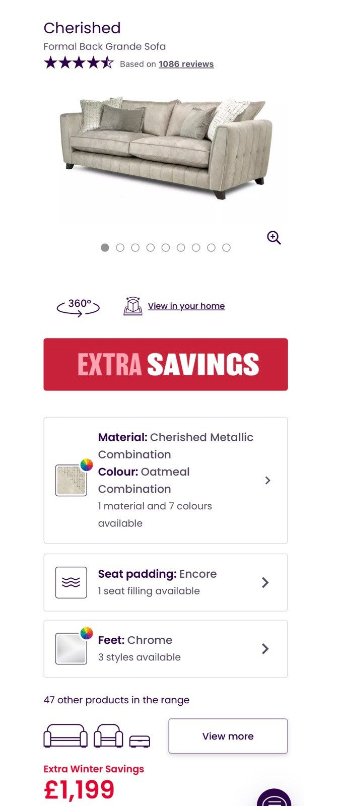 DFS Cherished 4 Seater Grande Sofa & Footstool In Oatmeal