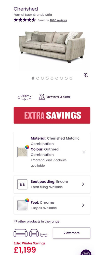 DFS Cherished 4 Seater Grande Sofa & Footstool In Oatmeal