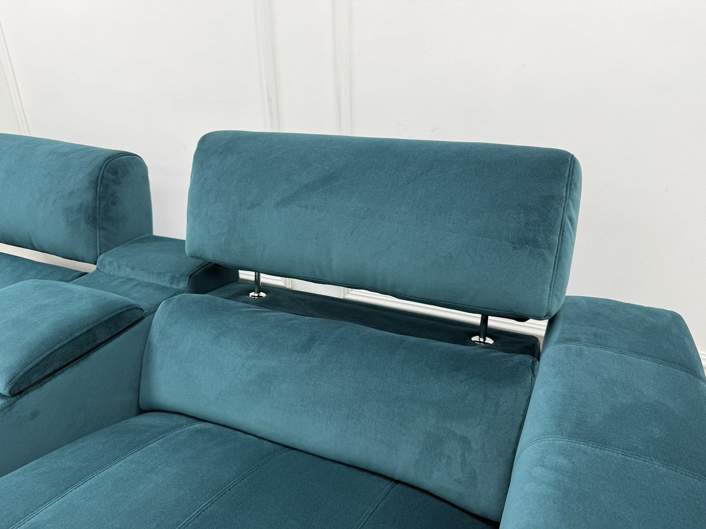 DFS Showcase Power Recliner 3 Seater Cinema Sofa In Teal Velvet Fabric