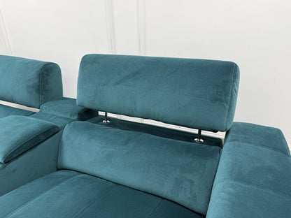 DFS Showcase Power Recliner 3 Seater Cinema Sofa In Teal Velvet Fabric