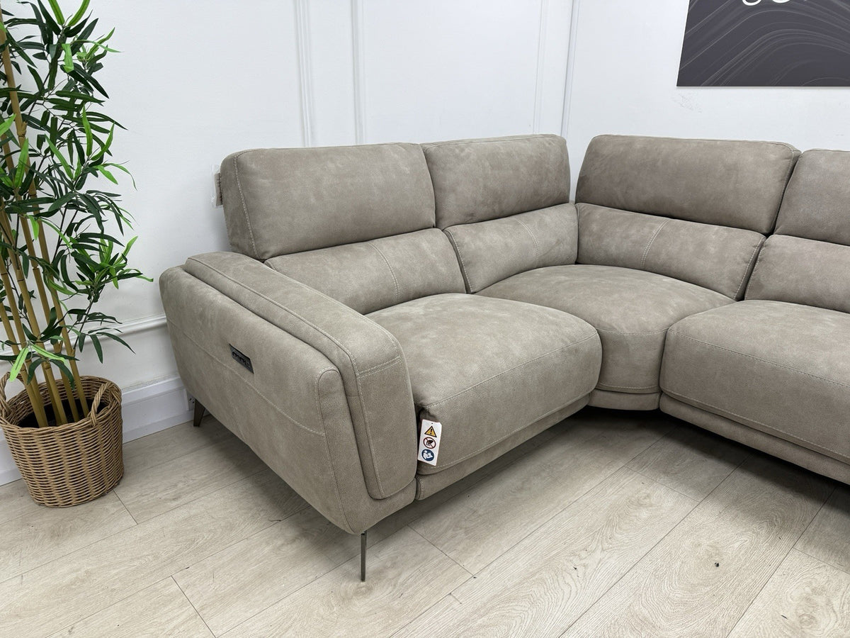 DFS San Mateo Power Recliner Corner Sofa In Stone Fabric