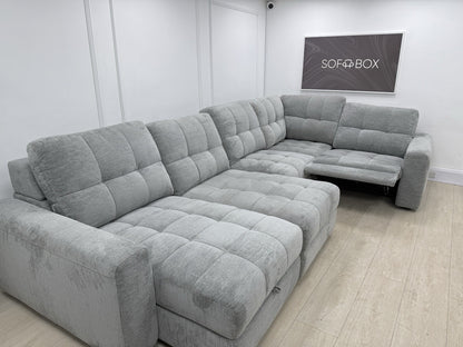 DFS Steller Power Recliner Slider Corner Sofa In Mist Grey Fabric