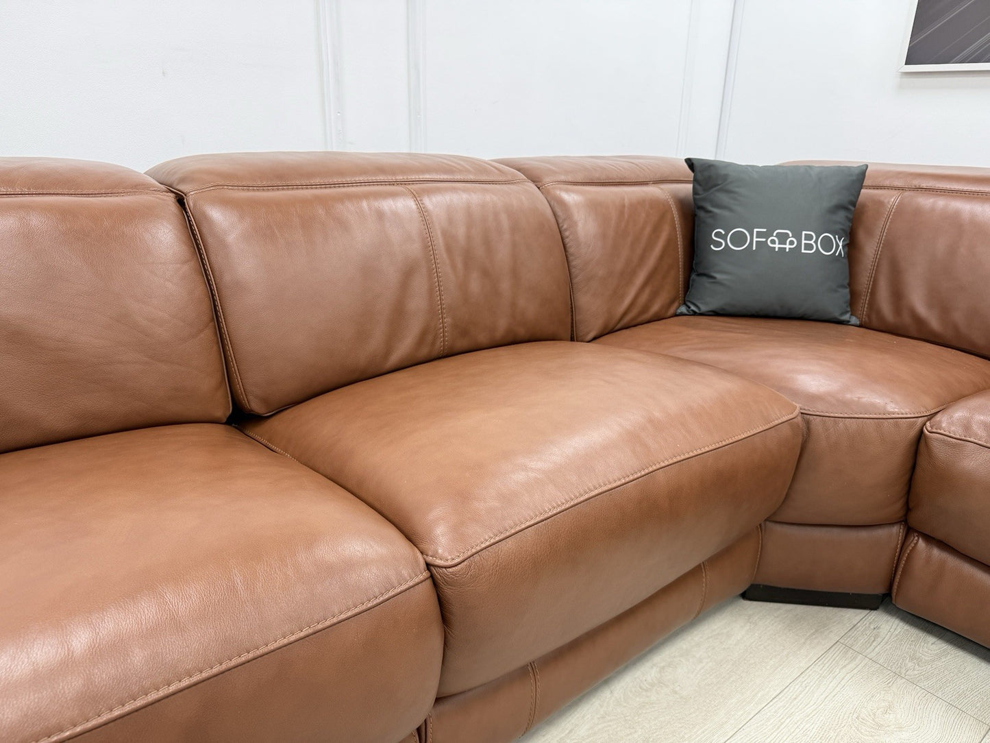 Sofology Laurence Power Recliner Corner Sofa In Tan Leather