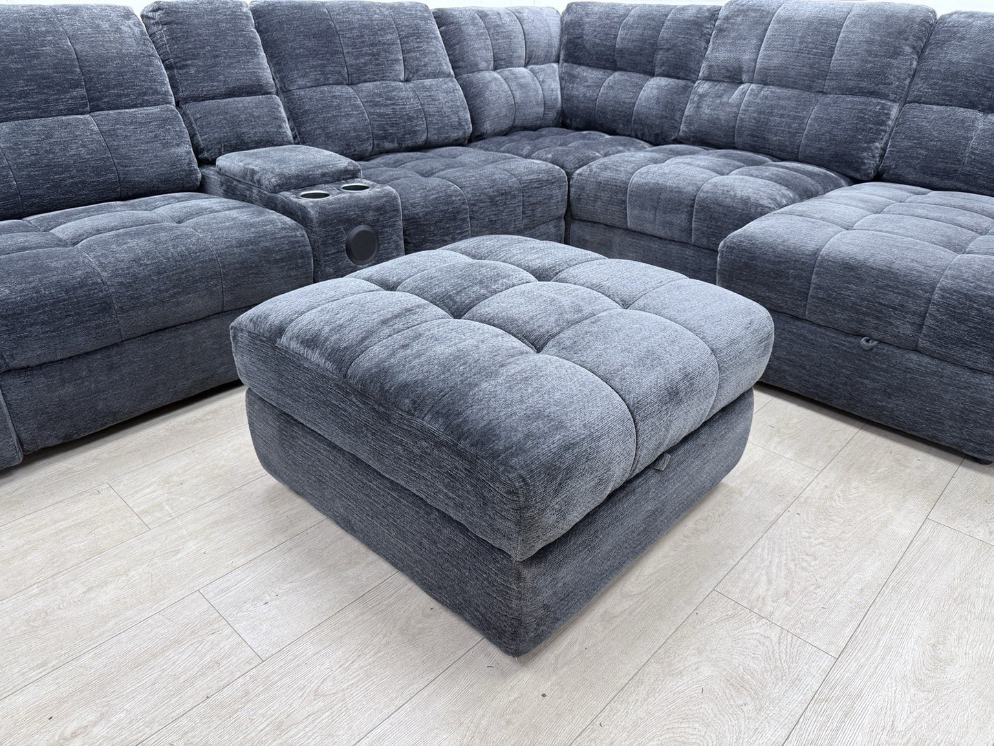 DFS Steller Power Recliner Slider Corner Sofa In Black Fabric