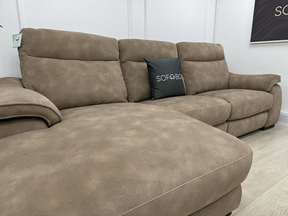 Fishpools Caruso 3 Seater Chaise Power Recliner Sofa In Sand Fabric