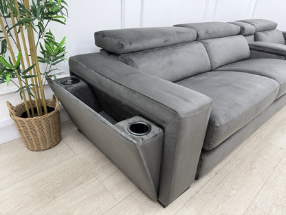 DFS Wander Power Recliner/Sofa Bed 4 Seater Sofa In Charcoal Velvet Fabric