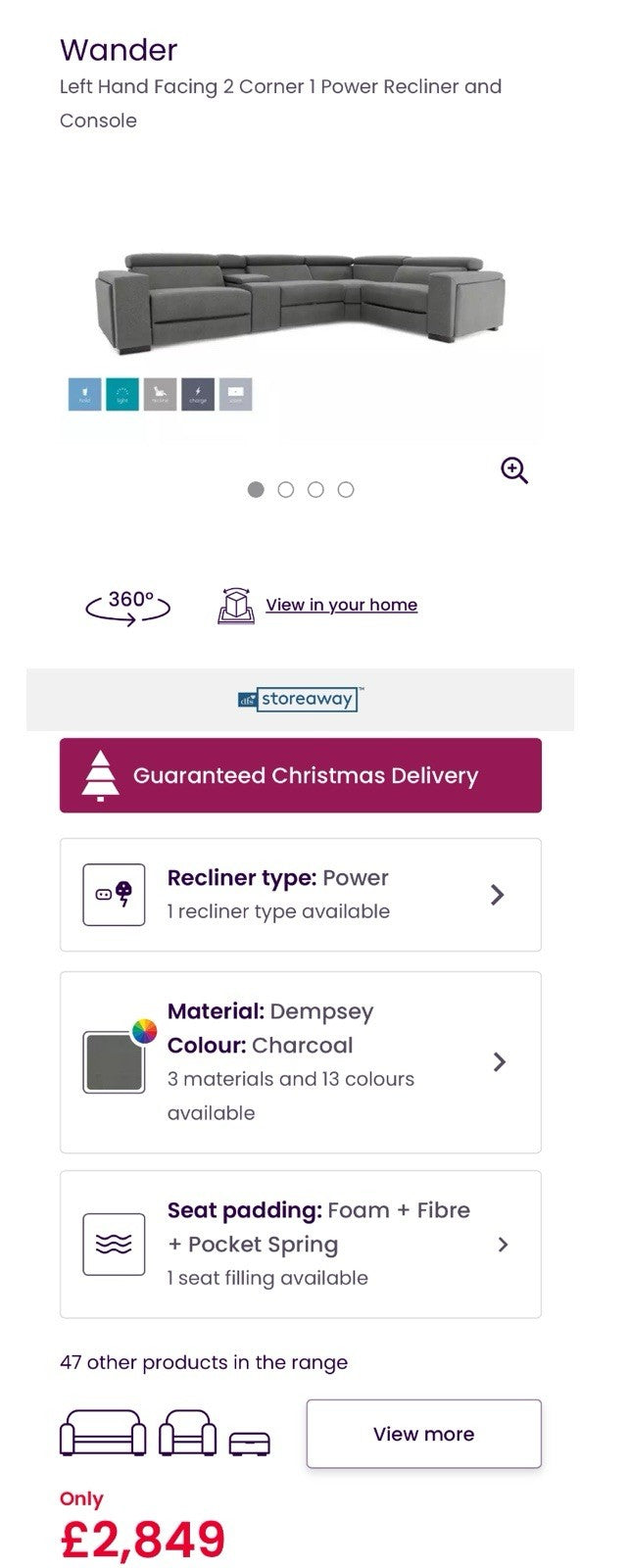 DFS Wander Power Recliner Corner Sofa In Charcoal Grey