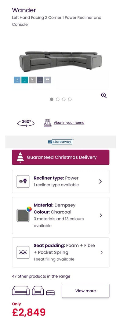 DFS Wander Power Recliner Corner Sofa In Charcoal Grey