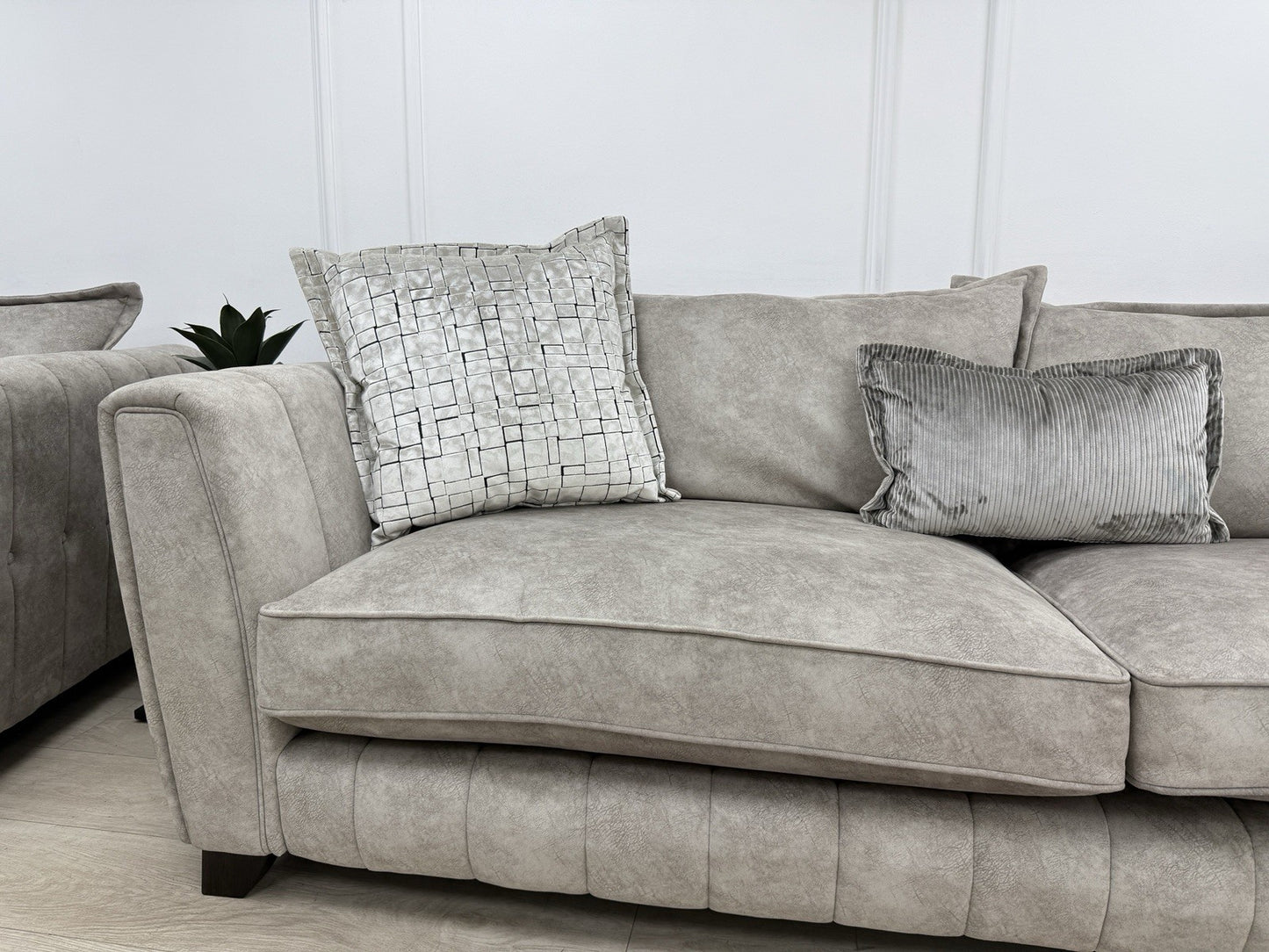 DFS Cherished Grande 4 Seater Sofa & Armchair Set In Oatmeal Self Piped