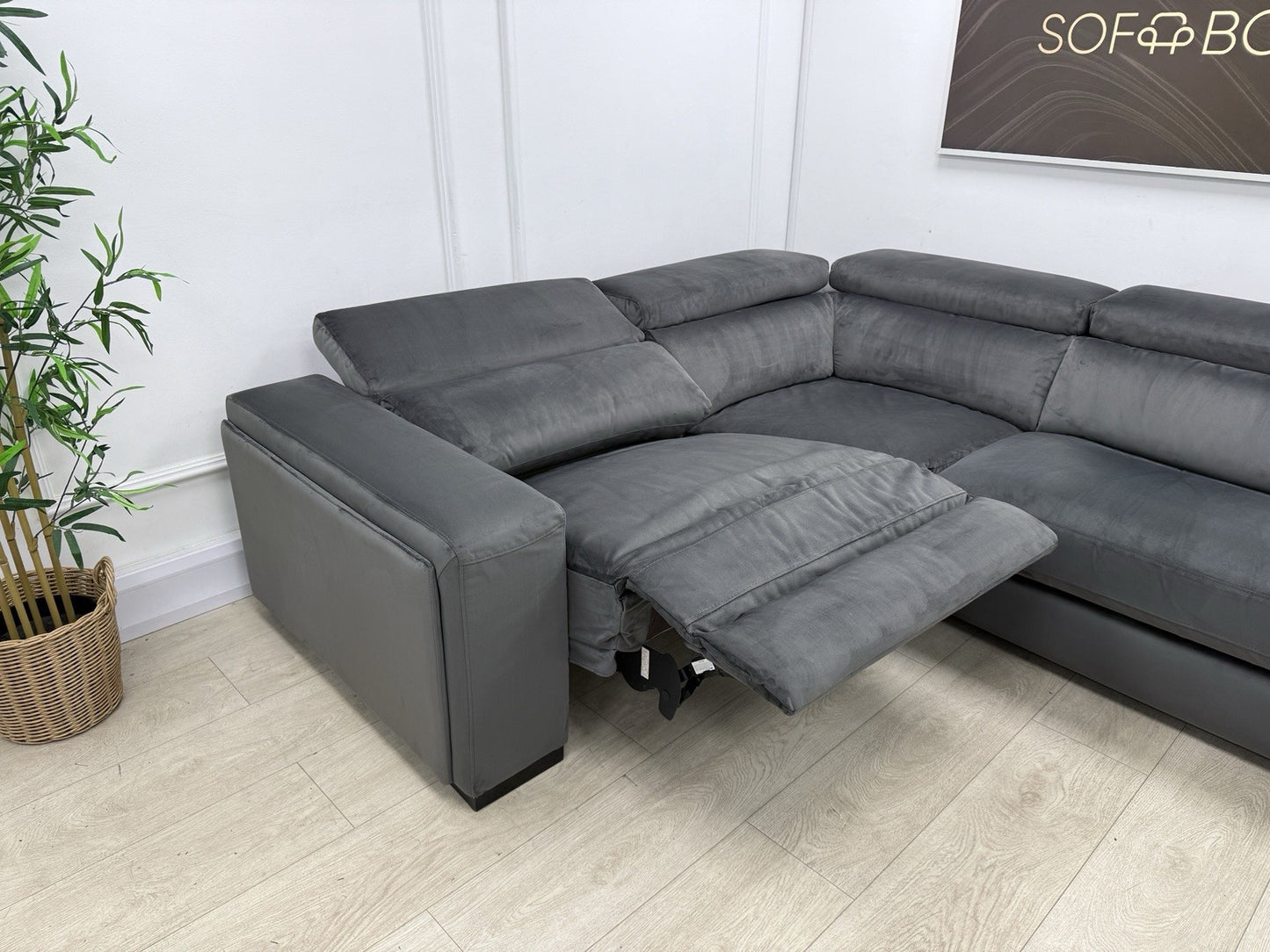 DFS Wander Power Recliner Corner Sofa Bed In Velvet Charcoal Fabric