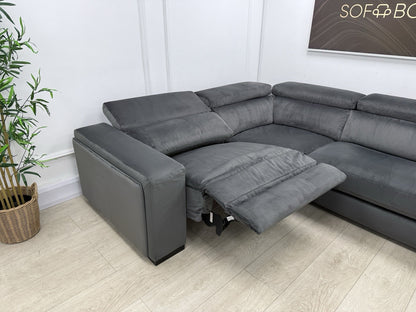 DFS Wander Power Recliner Corner Sofa Bed In Velvet Charcoal Fabric
