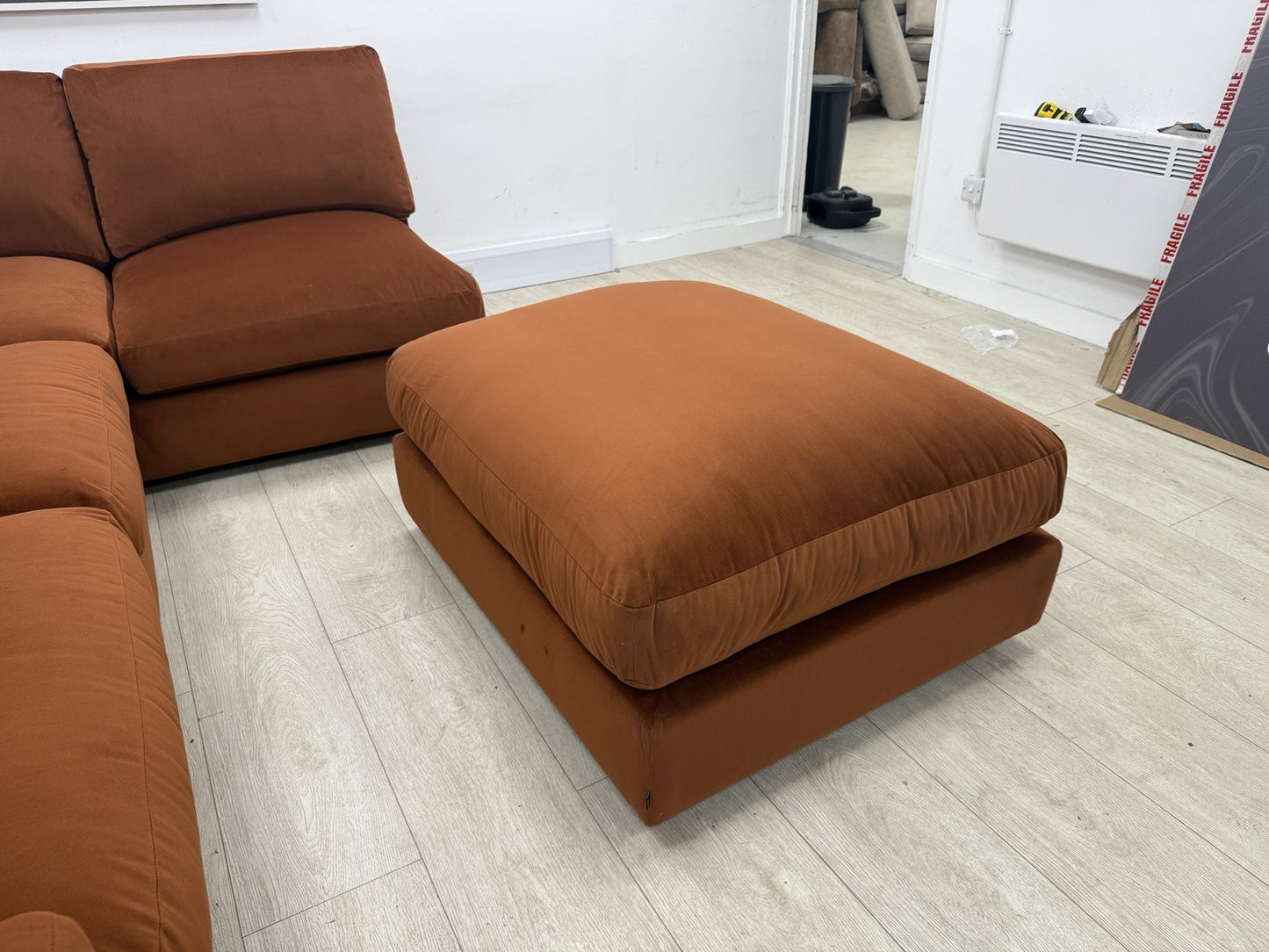 Next Houghton Deep Relaxed Sit Corner Sofa In Orange Easy Clean Velvet Fabric