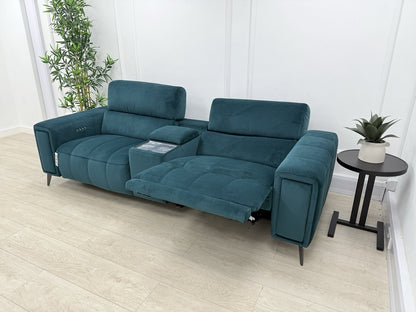 DFS Showcase Power Recliner 3 Seater Cinema Sofa In Teal Velvet Fabric