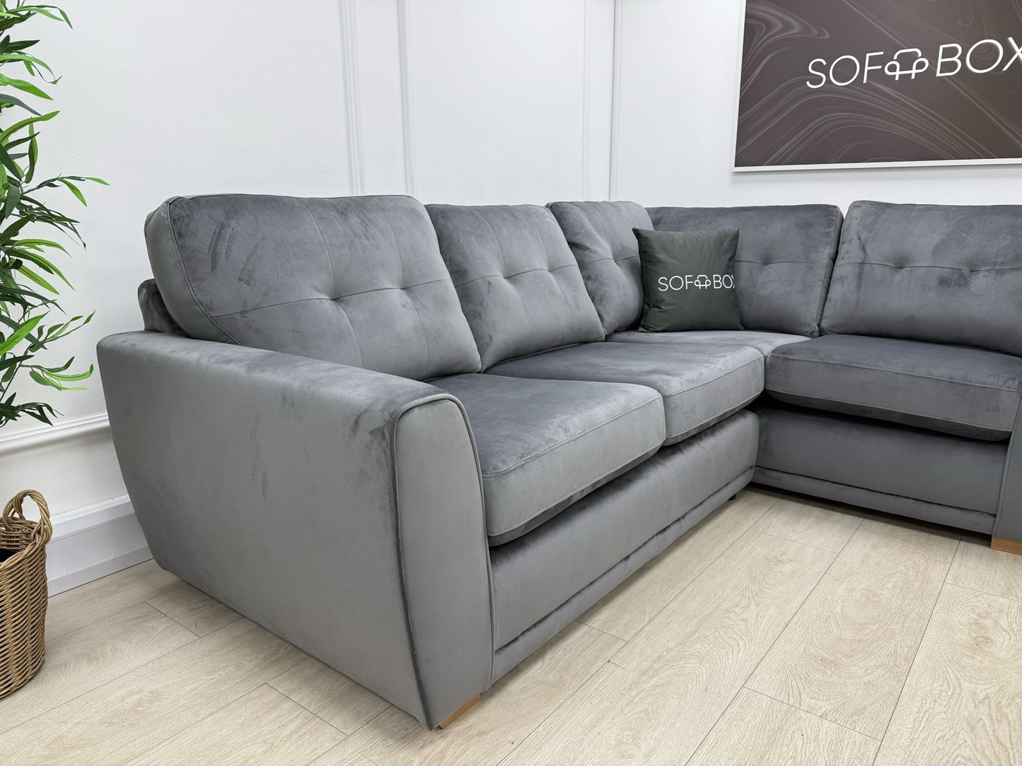 DFS Kian Corner Sofa In Grey Velvet