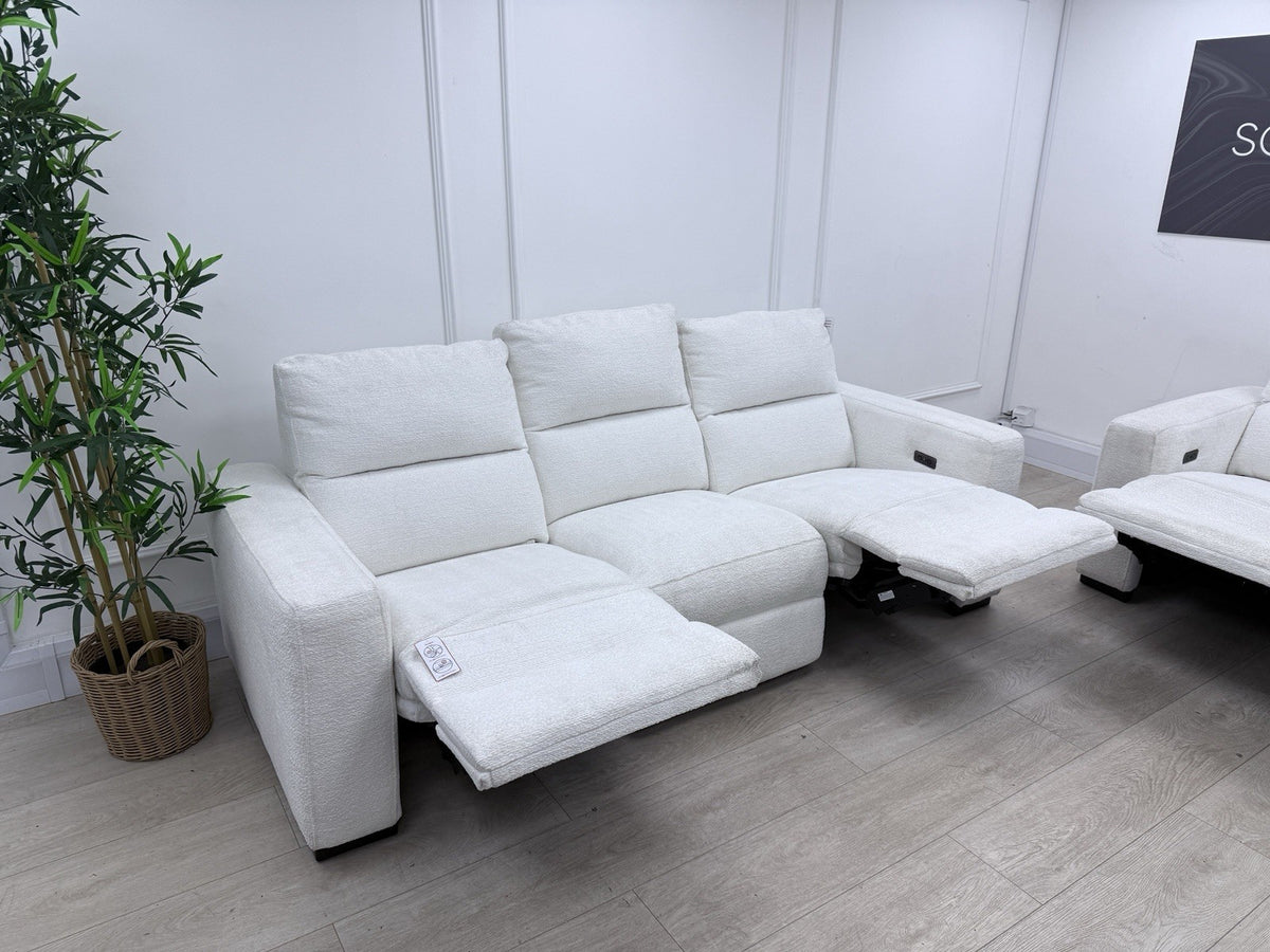 DFS Davis Power Recliner 3 & 2 Seater Sofa Set In Snow Fabric