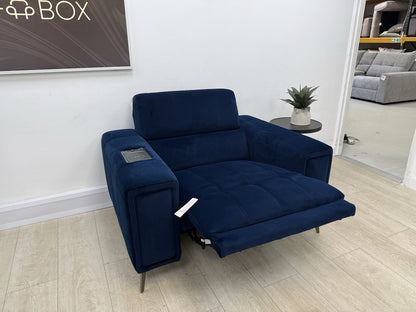 DFS Showcase Power Recliner Chair With Arm Console Cinesound In Blue