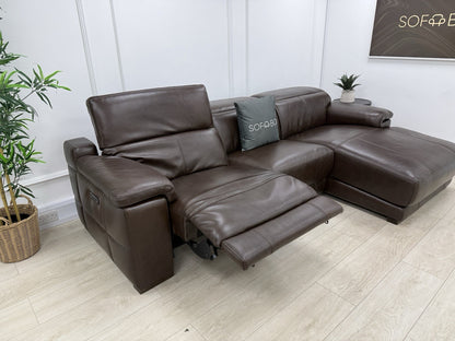 Sofology Laurence 3 Seater Recliner Chaise Sofa In Mahogany Brown Leather