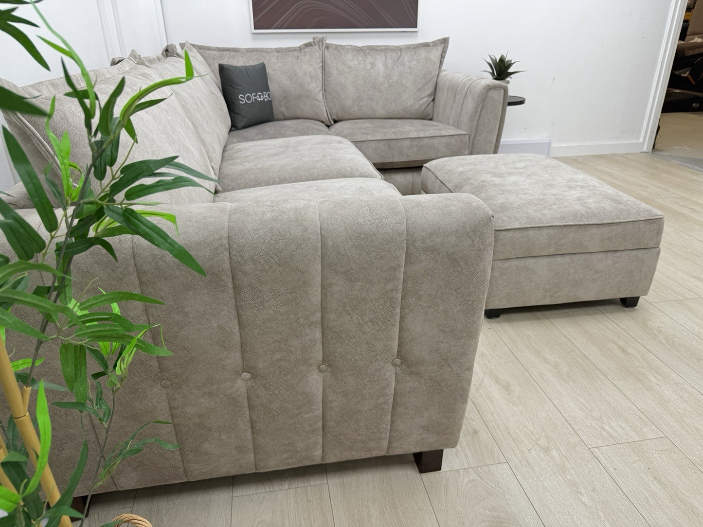 DFS Cherished Corner Sofa & Footstool Set In Oatmeal
