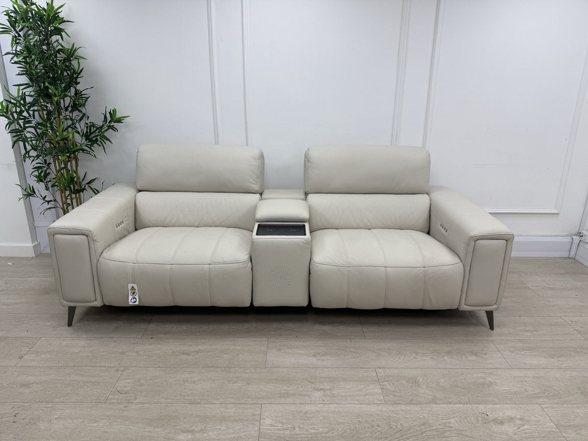DFS Showcase Power Recliner 3 Seater Sofa With Smart Console Unit Frost Leather